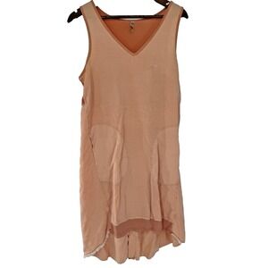 XCVI Glennon Vneck Shift Dress Sheer Raw Hem orange Pockets M Lagenlook Artsy
